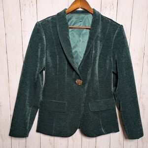 Green Velvet Blazer Jacket Gold Buttons Size XL Witchy Holiday Party Glam Sexy